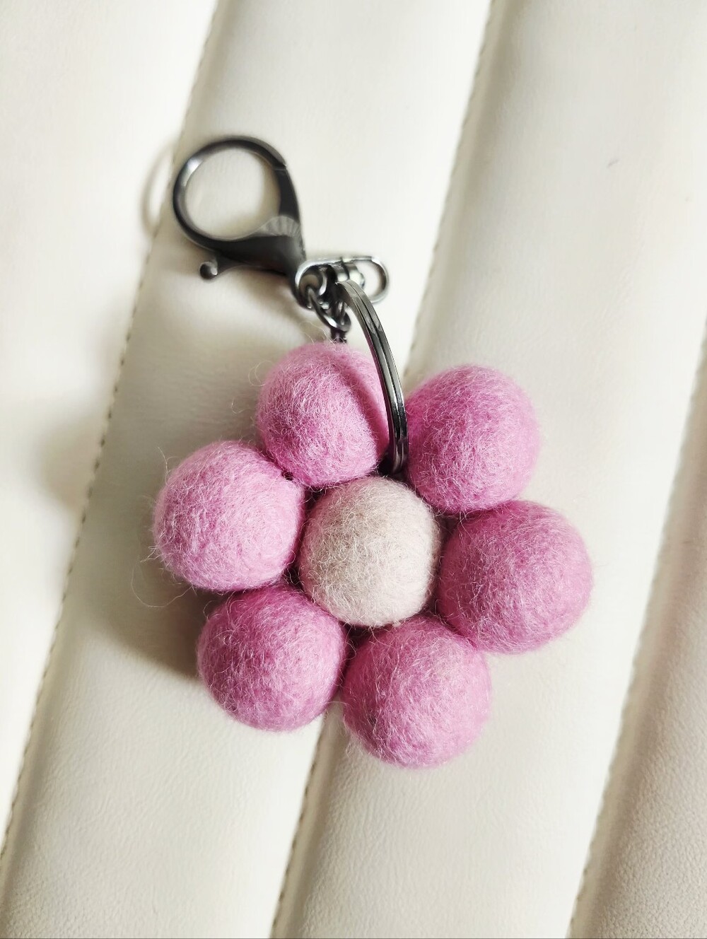 Pink Felt Flower Keychain Or Bag Charm